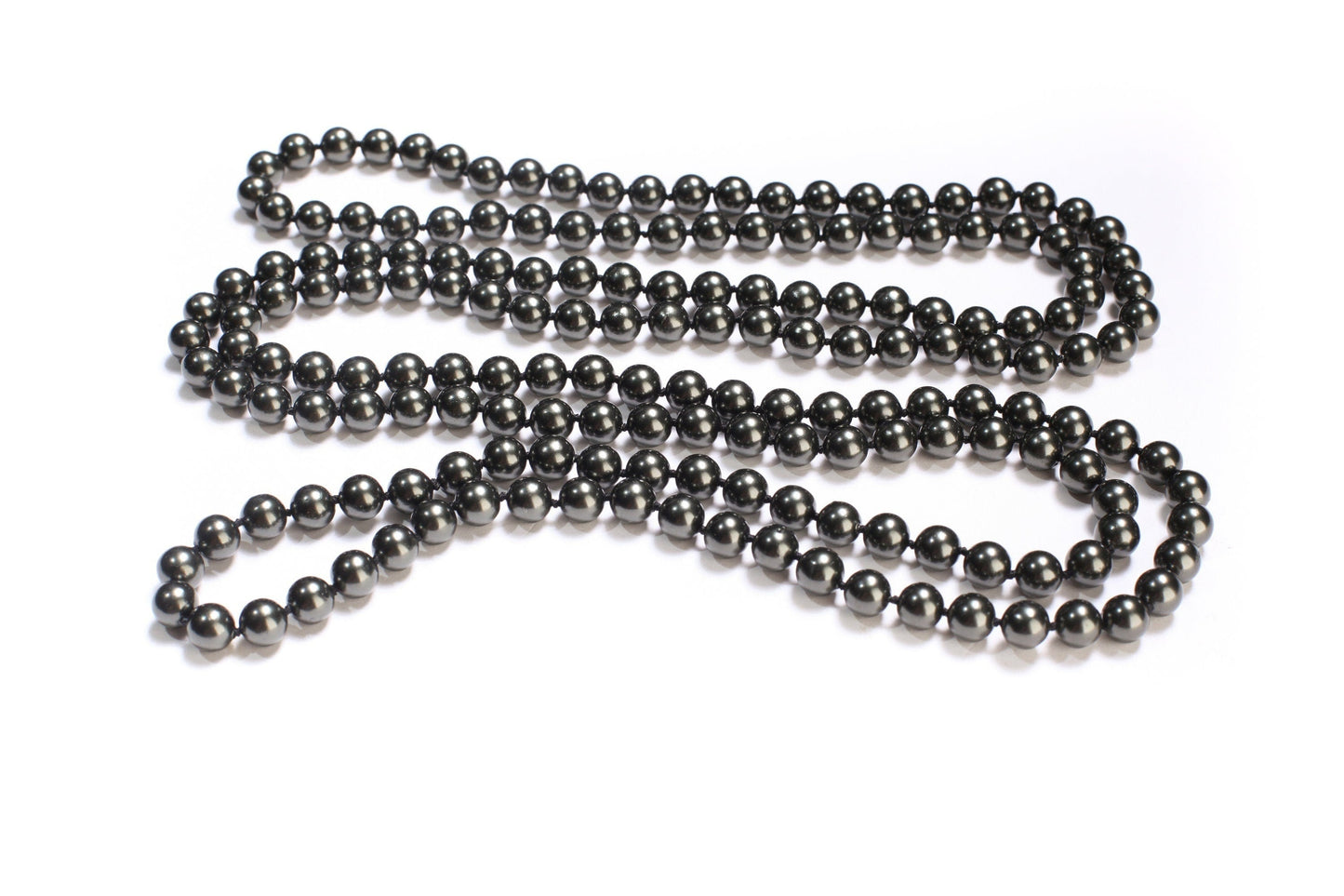 64&quot; Hand Knotted black South Seashell Pearl 8mm Round Beads Statement Black Long Double, Triple Layers Necklace 174 Pcs