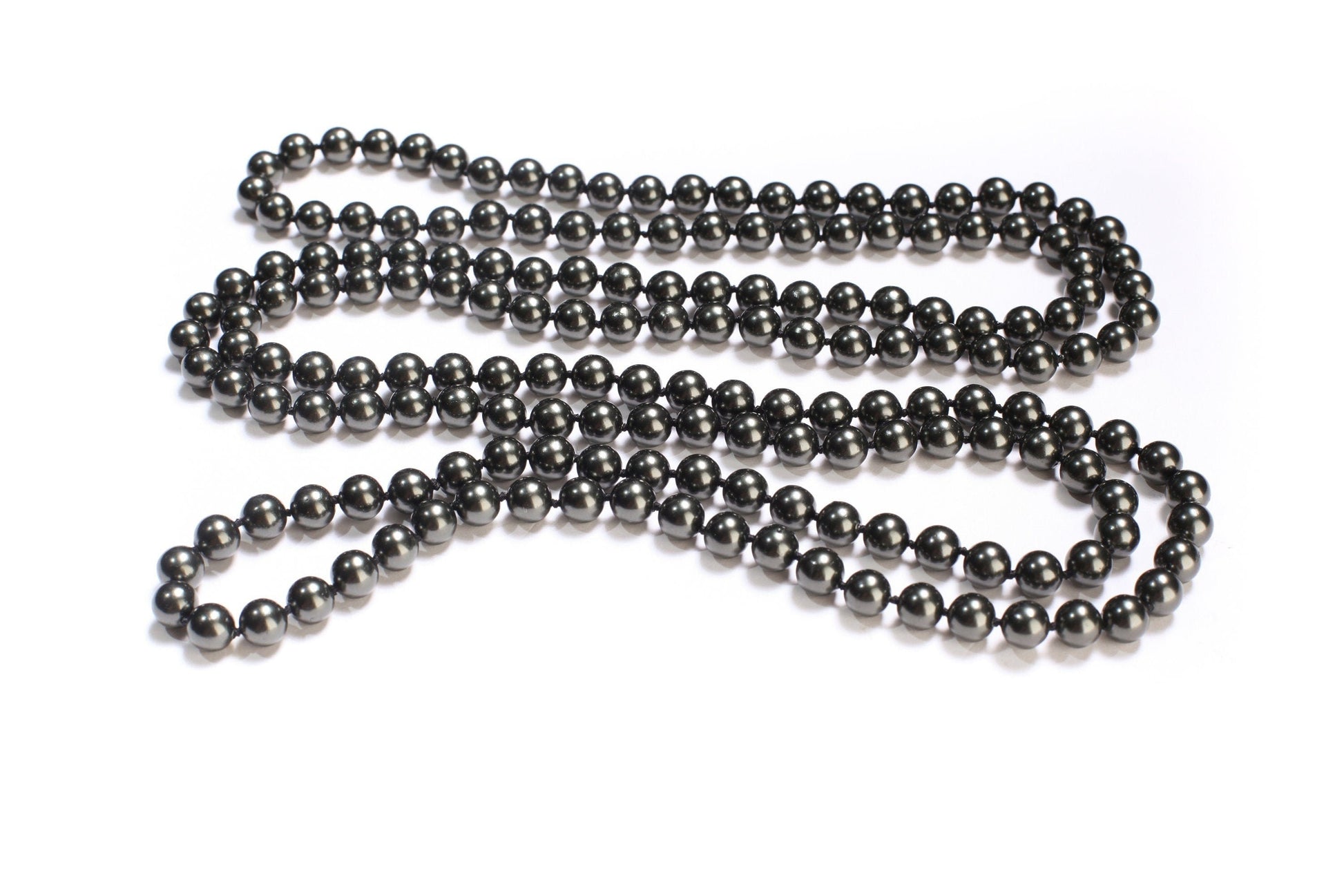 64" Hand Knotted black South Seashell Pearl 8mm Round Beads Statement Black Long Double, Triple Layers Necklace 174 Pcs