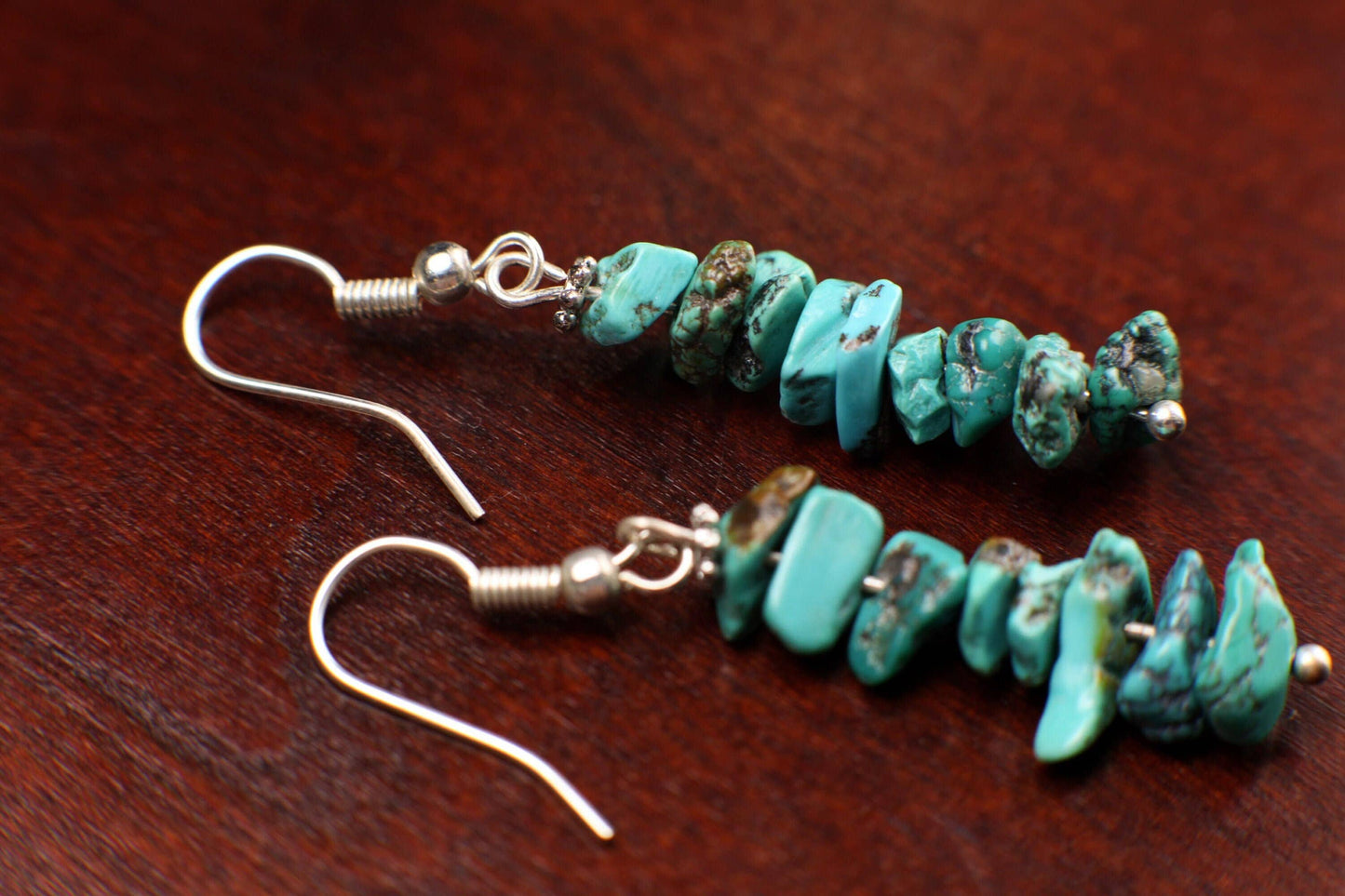Natural Gemstones Healing Spiritual Earrings, Turquoise Dangling Bar Earrings