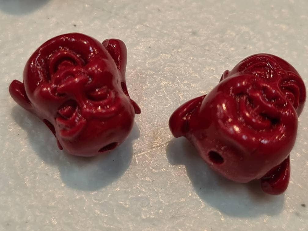 2 pcs Laughing Buddha Bead, 15mm Red Buddha Beads, Jewelry Making Beads, DIY Necklace Bracelet Focal Beads.