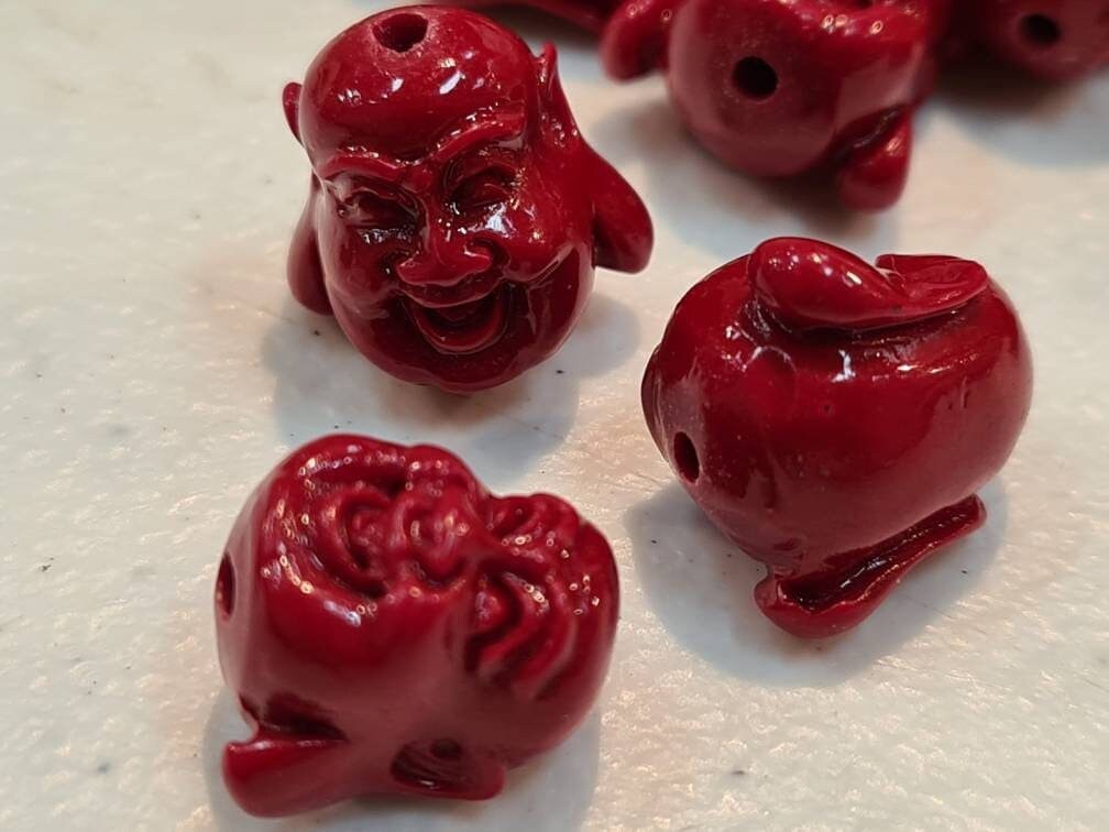 2 pcs Laughing Buddha Bead, 15mm Red Buddha Beads, Jewelry Making Beads, DIY Necklace Bracelet Focal Beads.