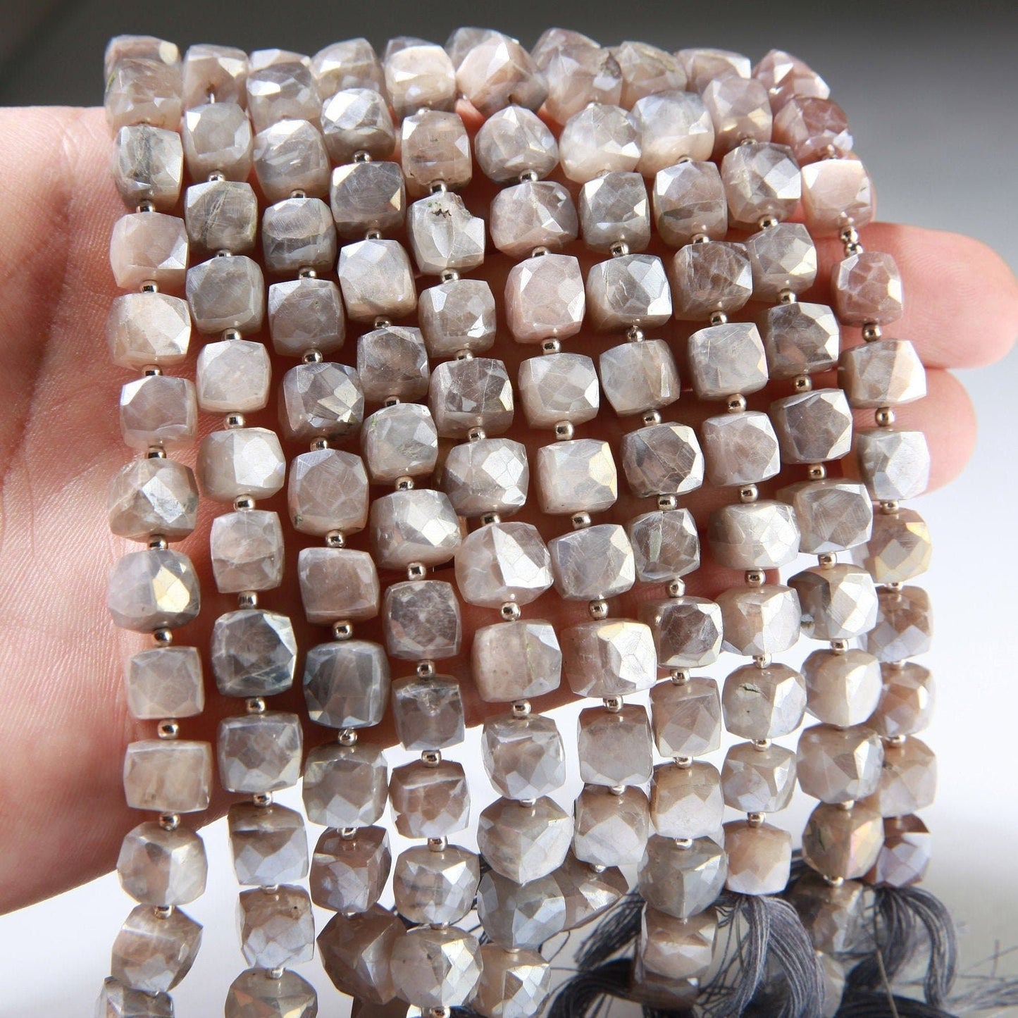 Natural Moonstone Faceted Cube in 8&quot;, 8mm Soothing Gemstone Beads