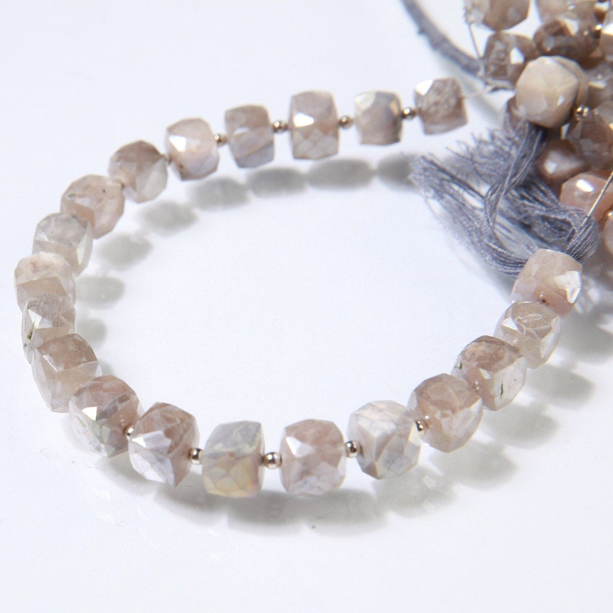 Natural Moonstone Faceted Cube in 8", 8mm Soothing Gemstone Beads