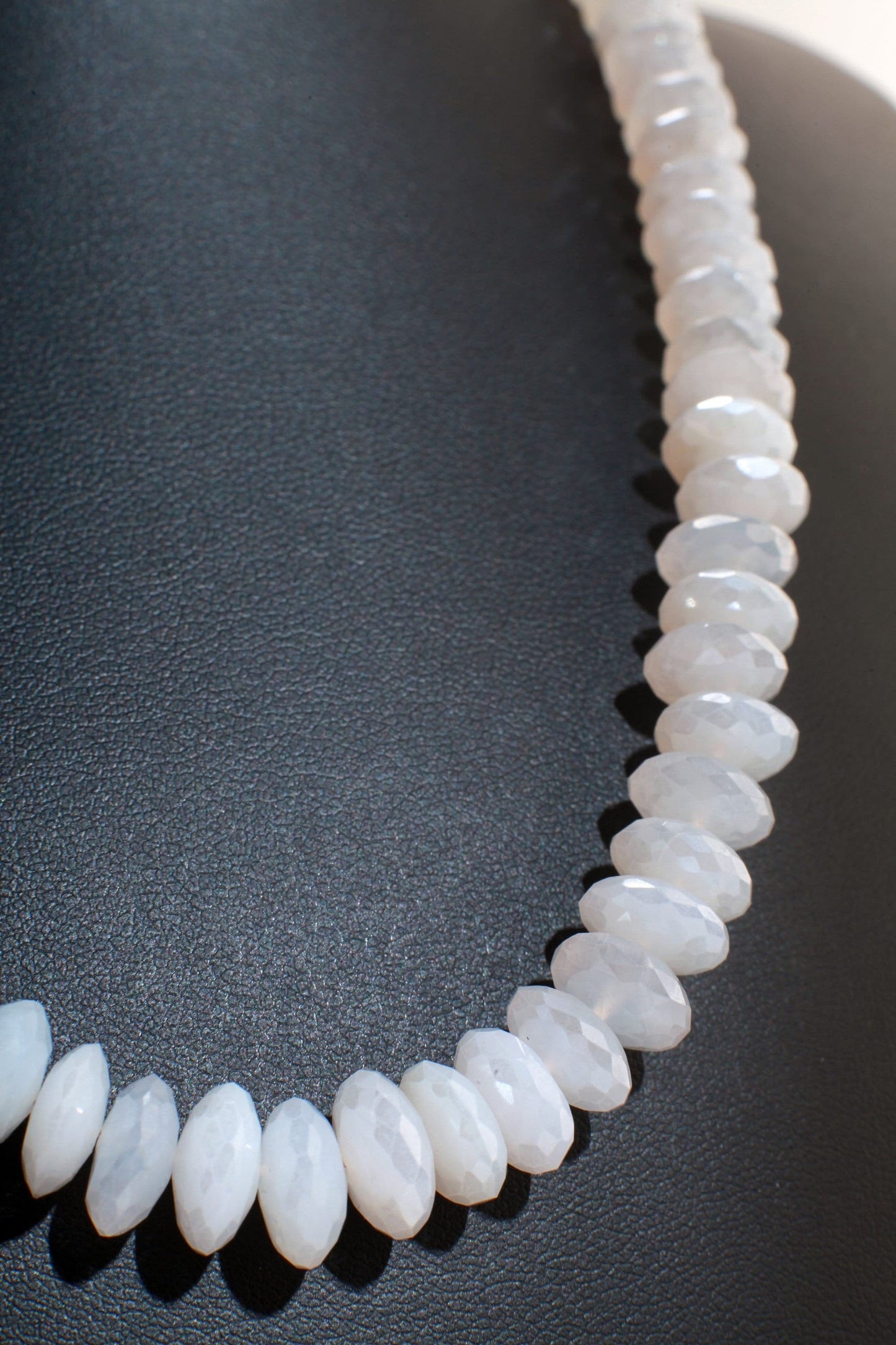 Natural Mystic Moonstone German Cut Graduated Faceted Rondelle Gemstone 17" Necklace