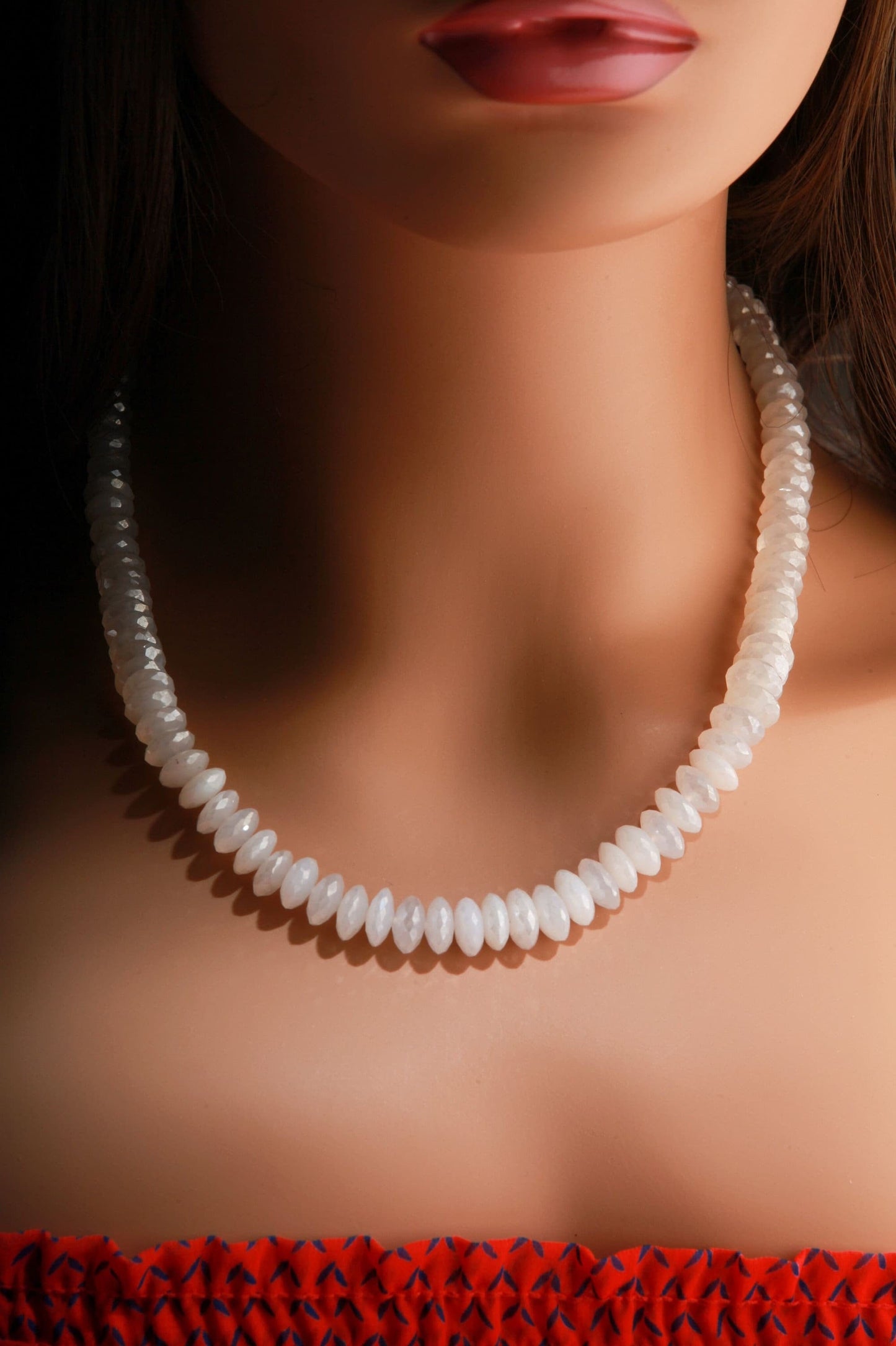 Natural Mystic Moonstone German Cut Graduated Faceted Rondelle Gemstone 17" Necklace