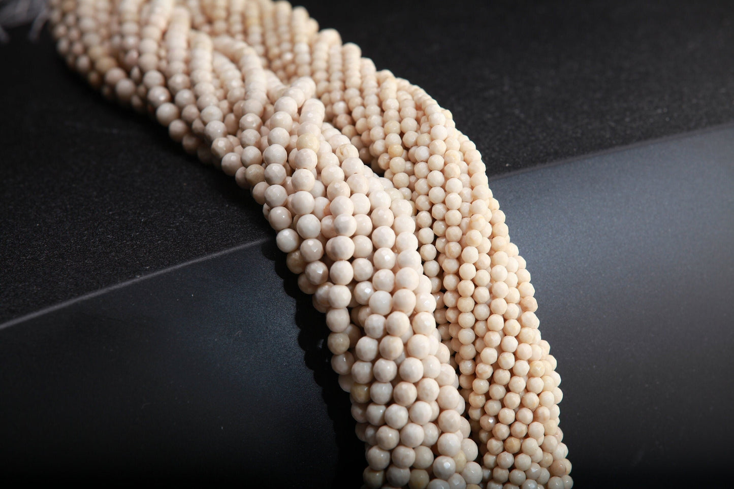 4/6mm Faceted Naturral fossil Coral Riverstone, Bamboo Coral Round Bead -Single/Bulk