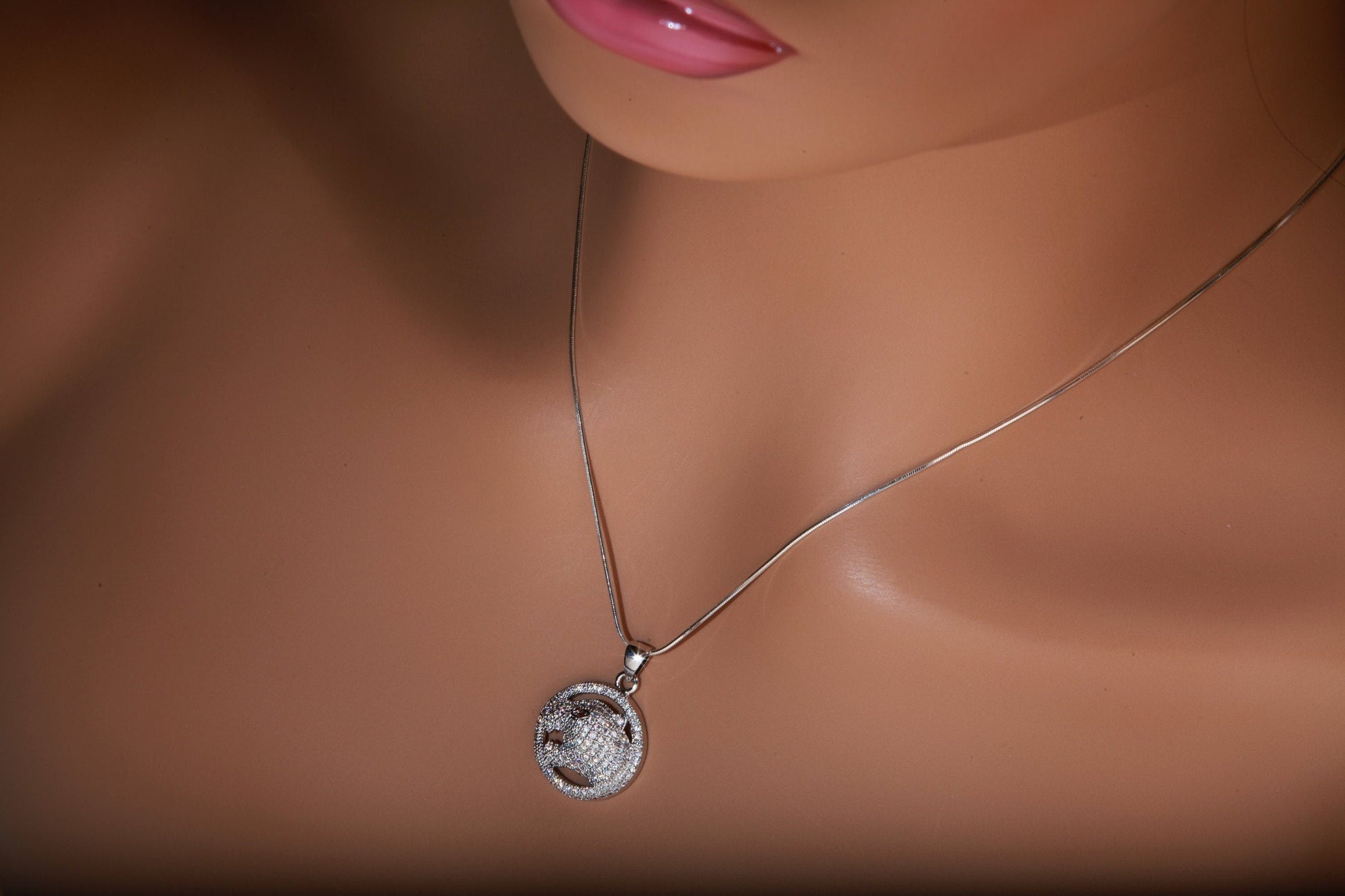 Cubic Zirconia CZ Micro Pave Diamond Style Rhodium Silver Jaguar Ruby Eye Pendant with 925 Sterling Silver Snake Chain in 16", 18"