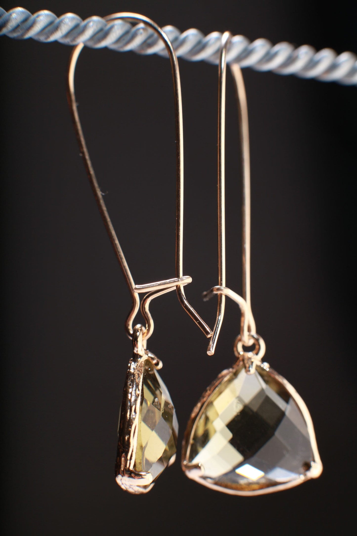 Genuine Lemon Quartz Triangular Faceted Bezel Drop in 14K Gold Filled Ear wire