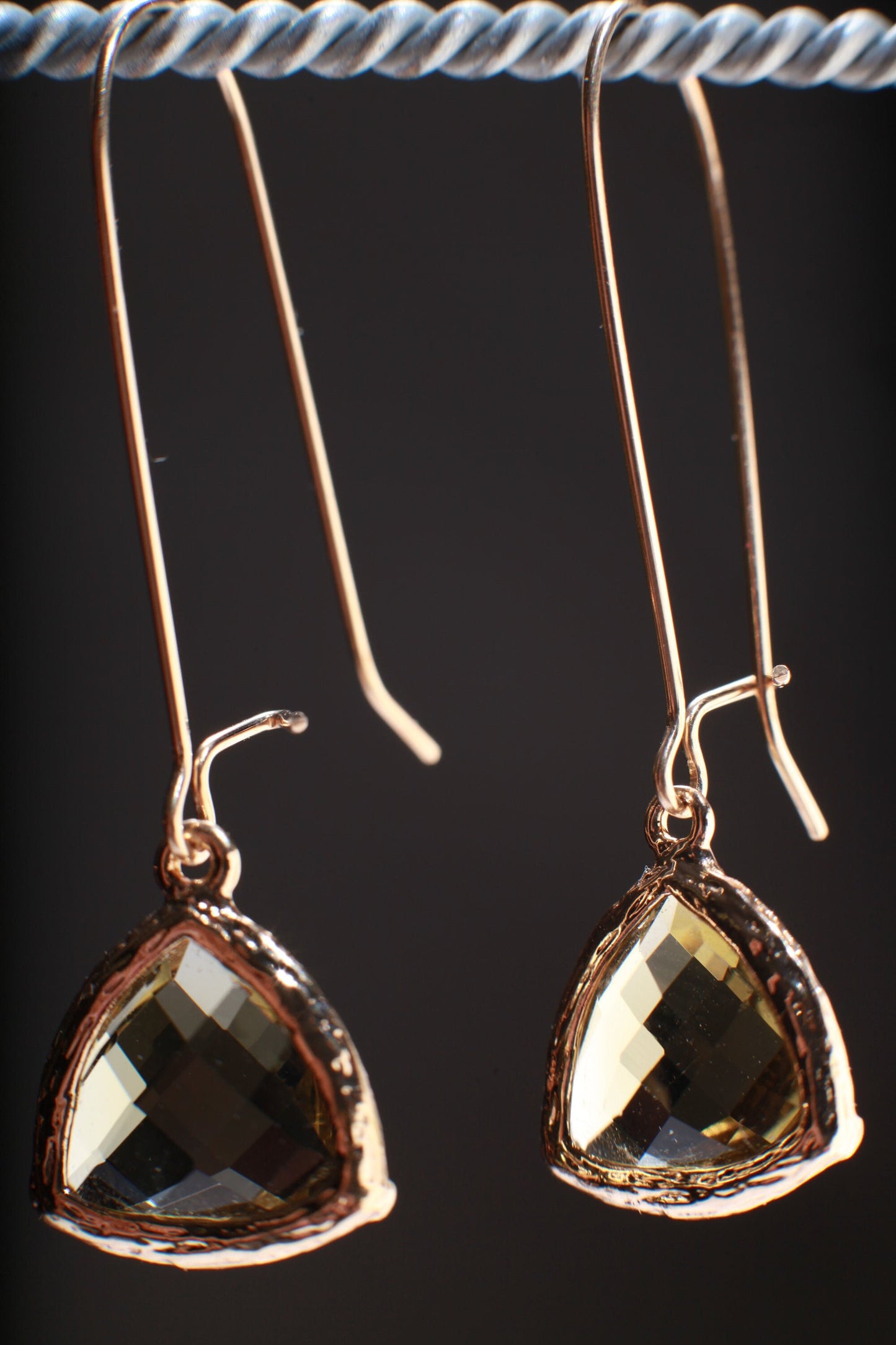 Genuine Lemon Quartz Triangular Faceted Bezel Drop in 14K Gold Filled Ear wire