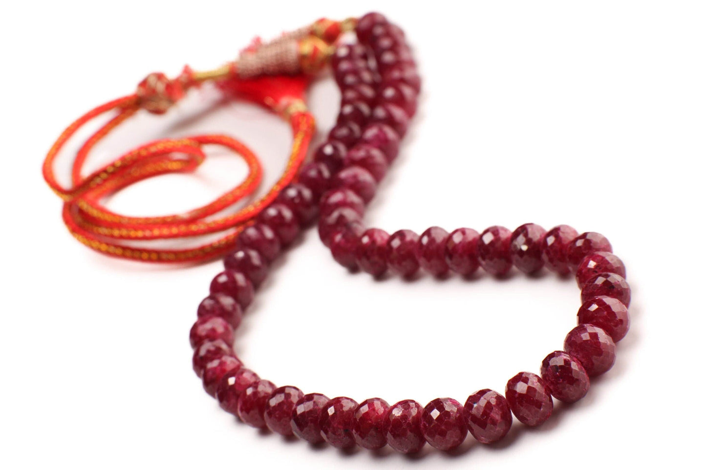 Genuine Faceted Ruby large Roundel rare Adjustable thread Necklace, Gift for her, 389 ct