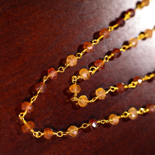 Hessonite Garnet 4mm Wire Wrapped Faceted Rondelle Choker Layering Handmade Gold finished Necklace, Gift for her