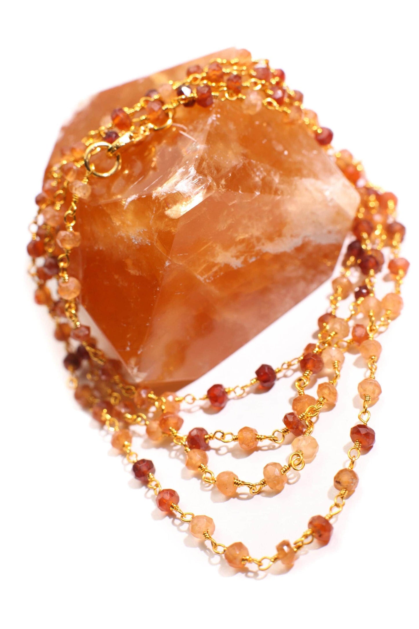 Hessonite Garnet 4mm Wire Wrapped Faceted Rondelle Choker Layering Handmade Gold finished Necklace, Gift for her