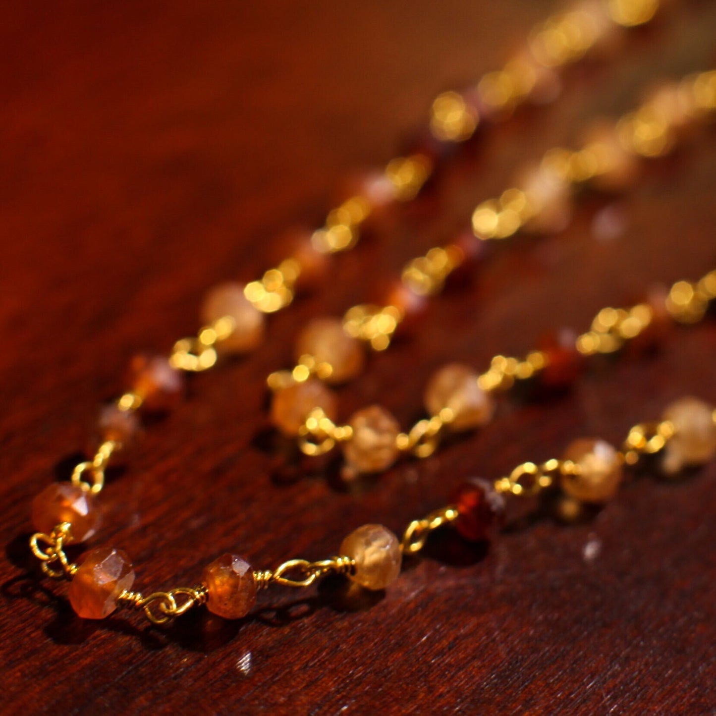 Hessonite Garnet 4mm Wire Wrapped Faceted Rondelle Choker Layering Handmade Gold finished Necklace, Gift for her