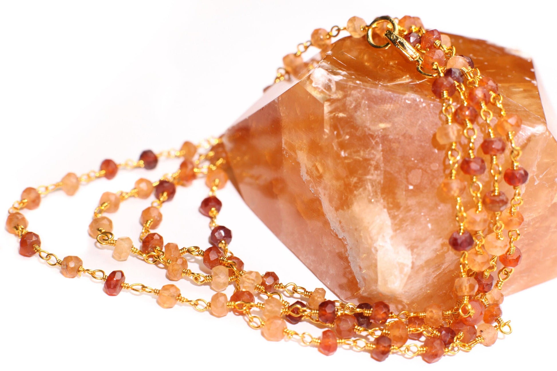 Hessonite Garnet 4mm Wire Wrapped Faceted Rondelle Choker Layering Handmade Gold finished Necklace, Gift for her