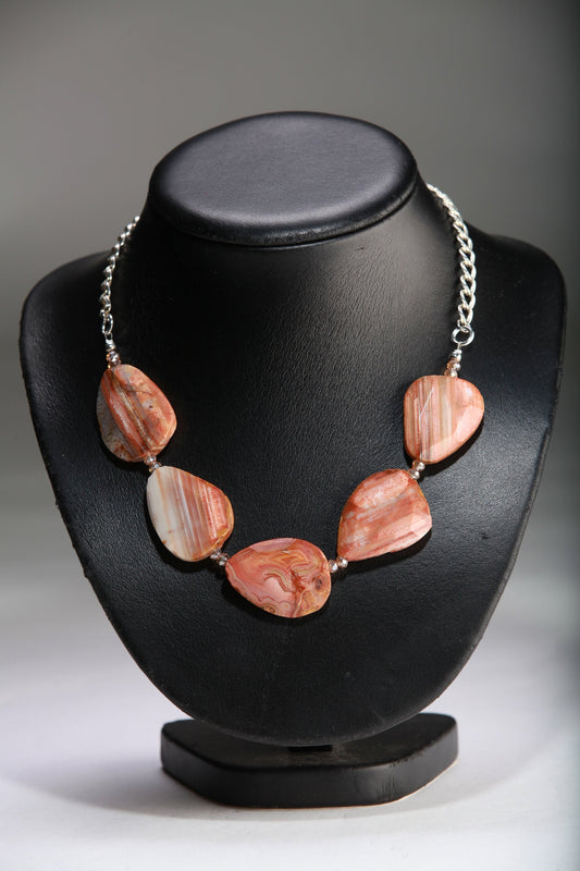 Botswana Agate with Double Cable Chain Necklace