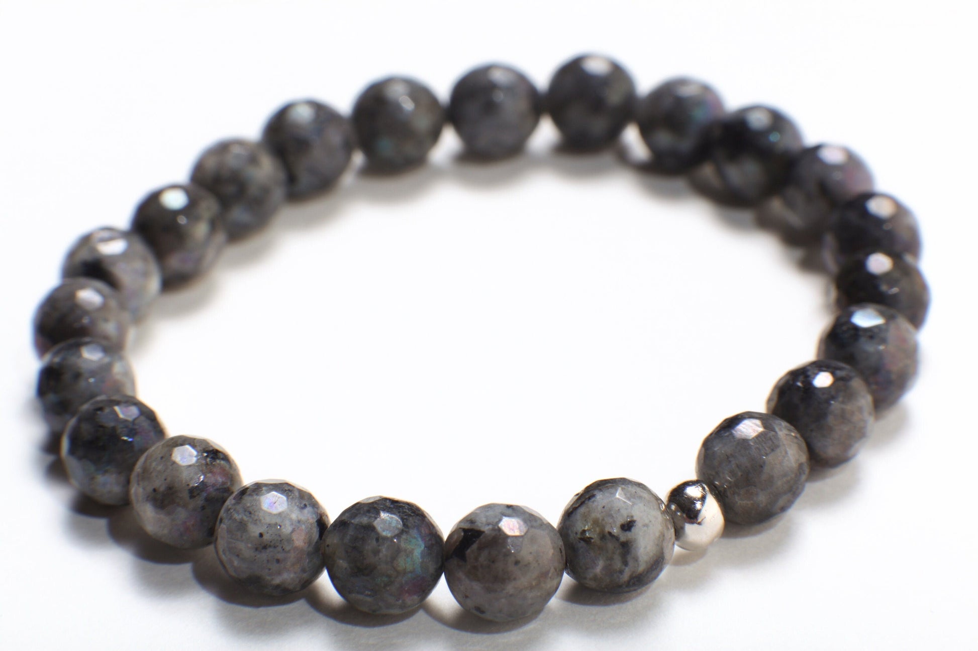 Larvikite Faceted Round Stretchy Healing Gemstone Bracelet