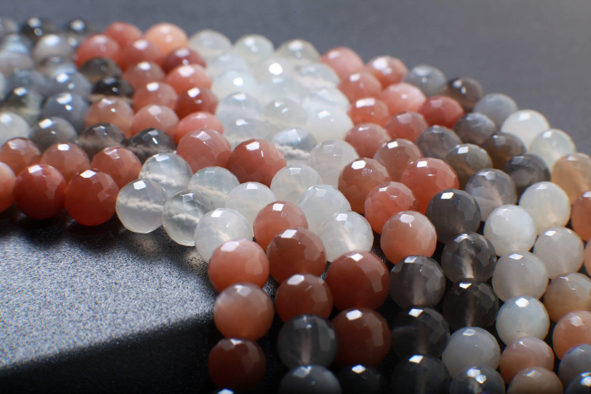 Natural Multi-Toned Moonstone Faceted Round Beads, Sold By Strand, 7mm, 9.5"