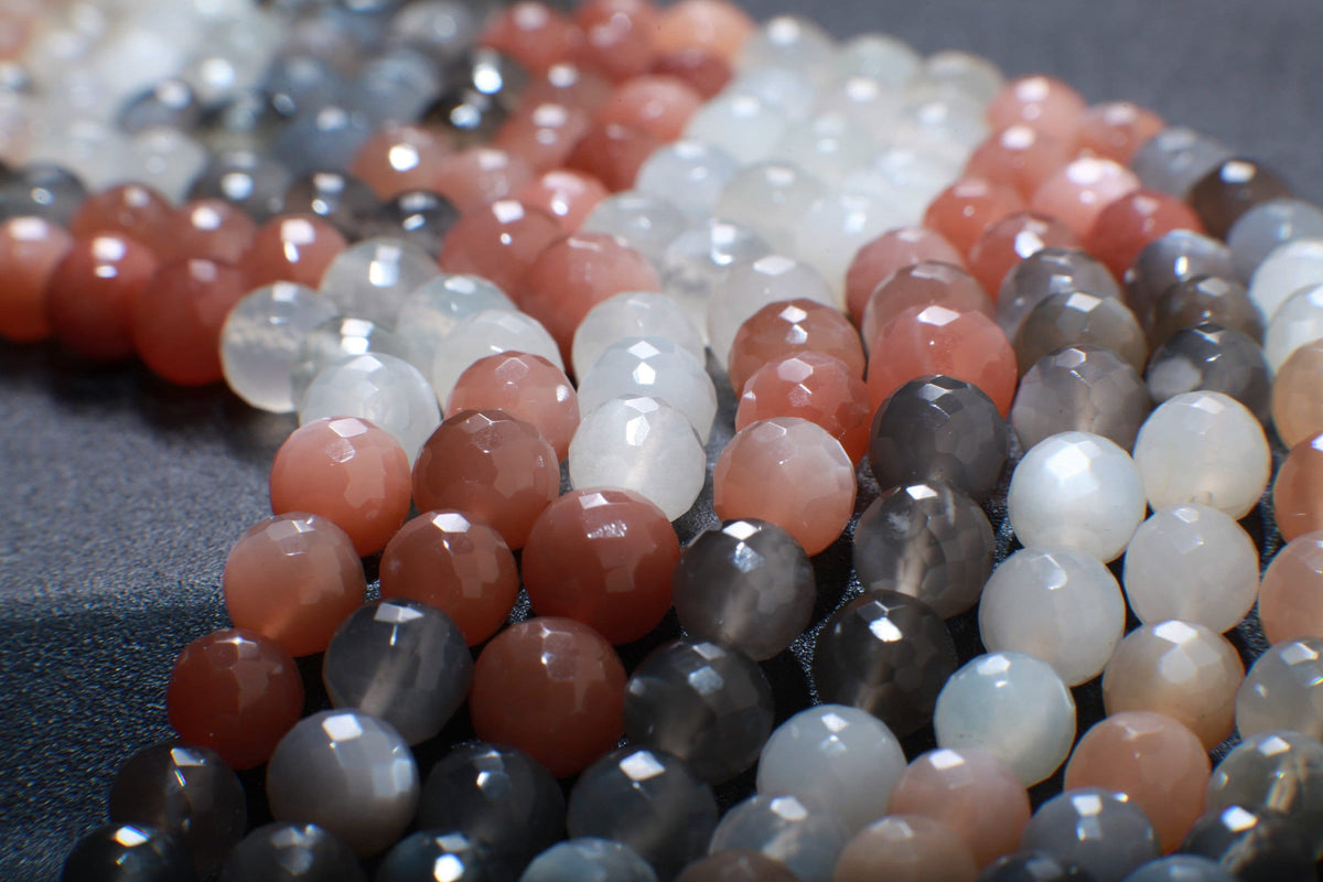 Natural Multi-Toned Moonstone Faceted Round Beads, Sold By Strand, 7mm, 9.5"