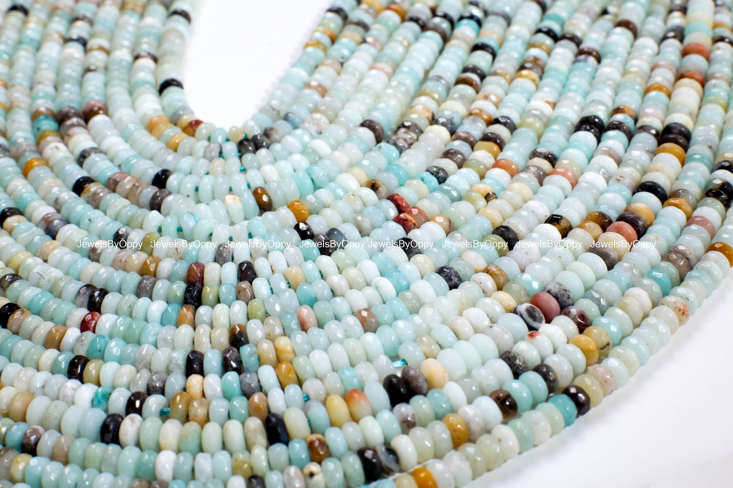 Amazonite Rondelle, Natural 4mm Faceted Roundel Jewelry Making Blue Multi Color Gemstone Bracelet, Necklace, Earrings Loose Beads 15&quot; Strand