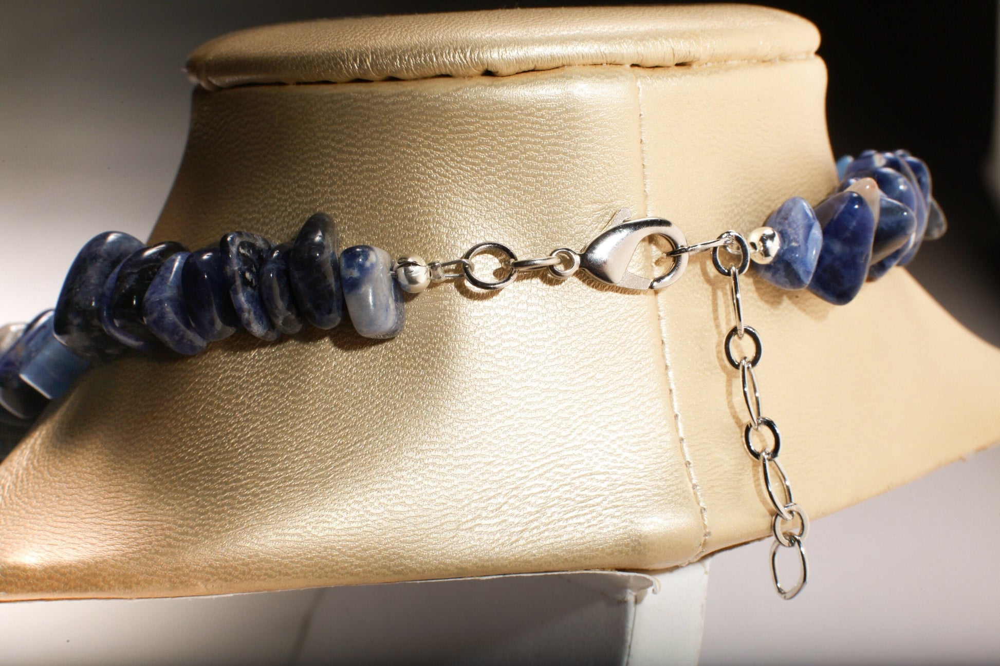 Sodalite Raw Nugget with Carved Vintage Flower Gemstone 19" Necklace with 2" Extension Chain