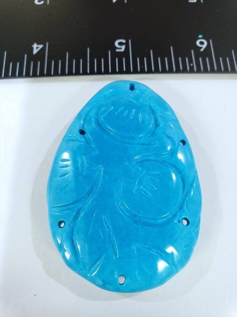Blue Turquoise double sided hand carved 38x55mm large pendant, vintage old stock turquoise piece top drilled pendant. 1 PC