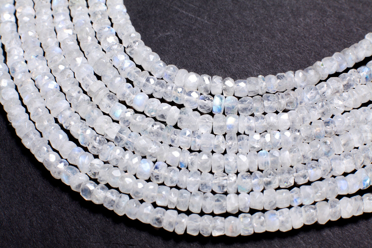 Rainbow Moonstone 5-5.5mm Faceted Rondelle AAA Gemstone, July Birthstone, Jewelry Making Beads, Natural Gemstone 8" Strand