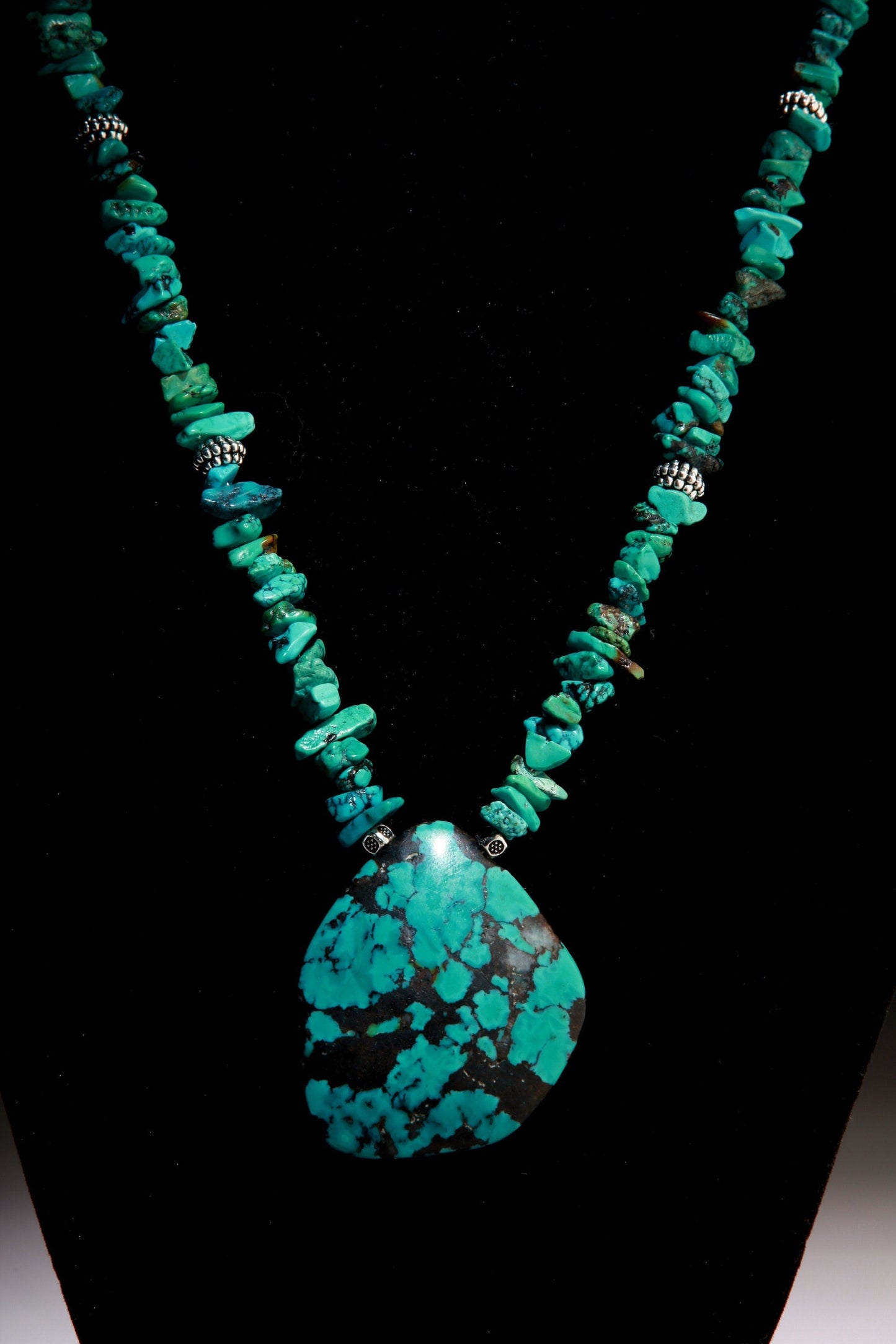 Natural AAA Tibetan Turquoise Spiderweb stunning Matrix Raw and Triangular 42mm Pendant with Fancy Lobster Clasp, 22.5&quot; Necklace