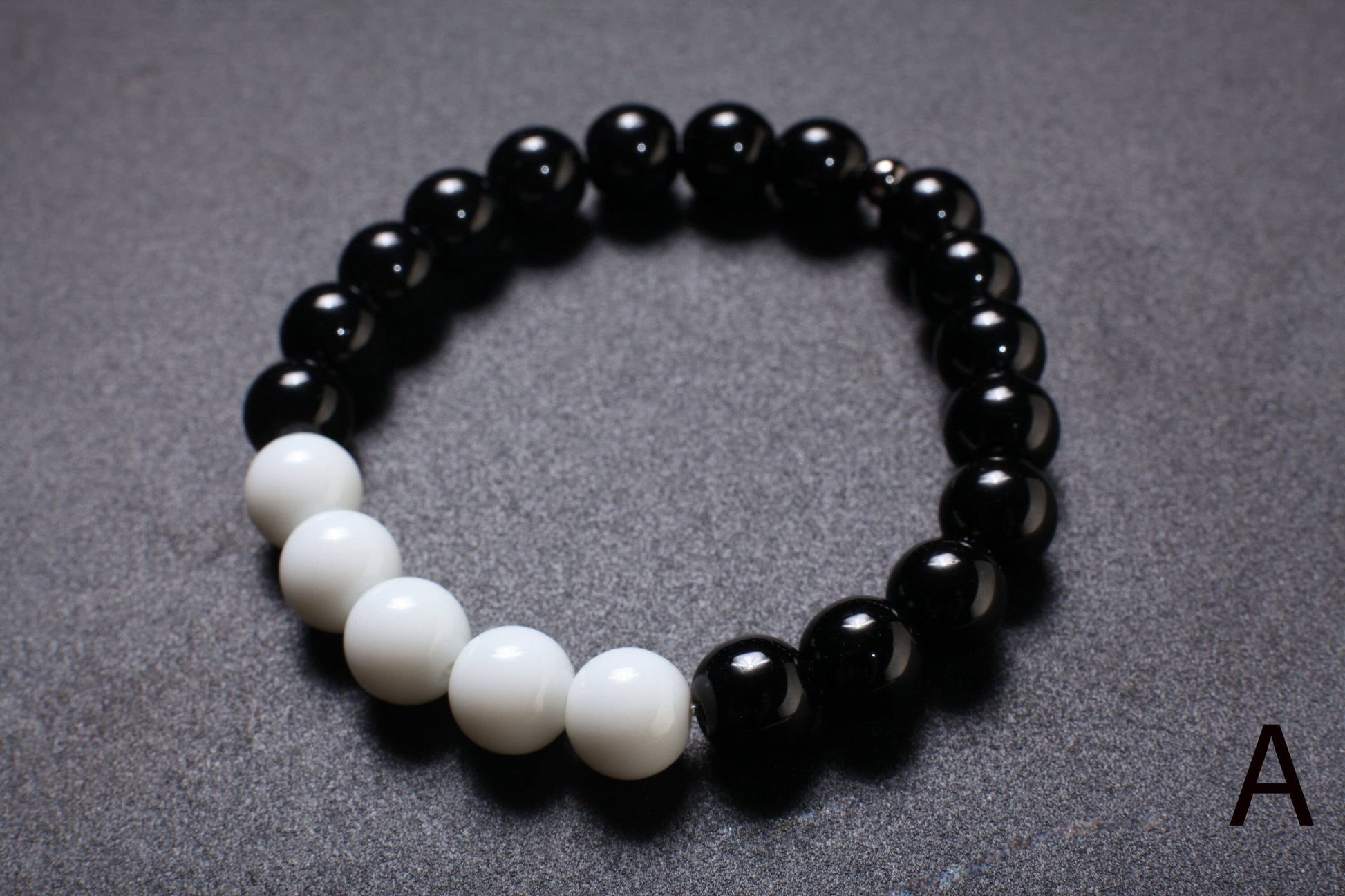 Black Onyx, White Jade Stretchy Bracelet 6&quot; to 9&quot; Healing Gemstone, Healing Crystal, Protection, Yoga Bracelet