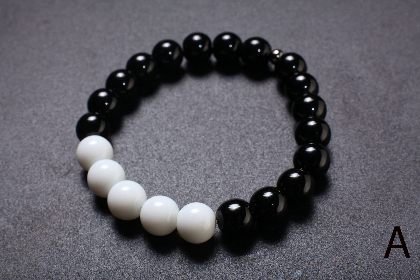 Black Onyx, White Jade Stretchy Bracelet 6" to 9" Healing Gemstone, Healing Crystal, Protection, Yoga Bracelet
