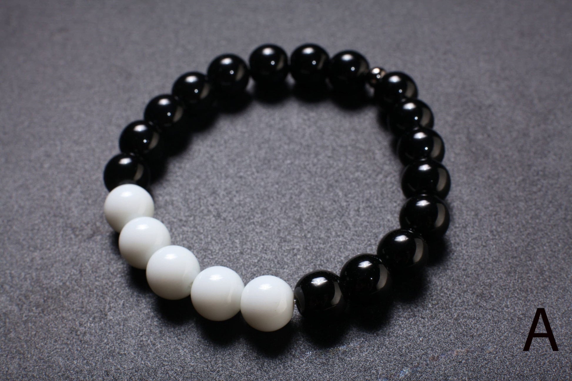 Black Onyx, White Jade Stretchy Bracelet 6" to 9" Healing Gemstone, Healing Crystal, Protection, Yoga Bracelet