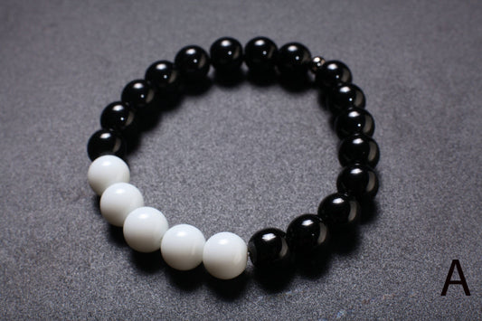 Black Onyx, White Jade Stretchy Bracelet 6" to 9" Healing Gemstone, Healing Crystal, Protection, Yoga Bracelet