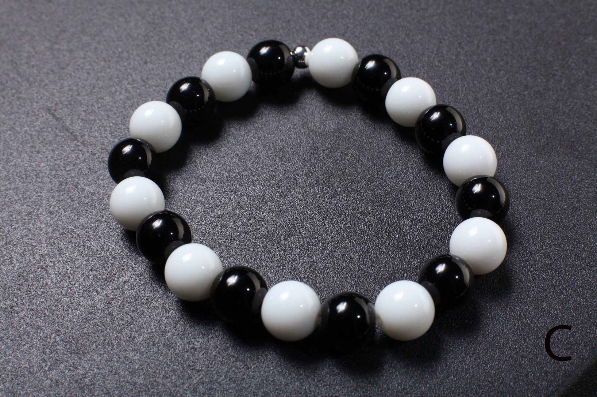 Black Onyx, White Jade Stretchy Bracelet 6&quot; to 9&quot; Healing Gemstone, Healing Crystal, Protection, Yoga Bracelet