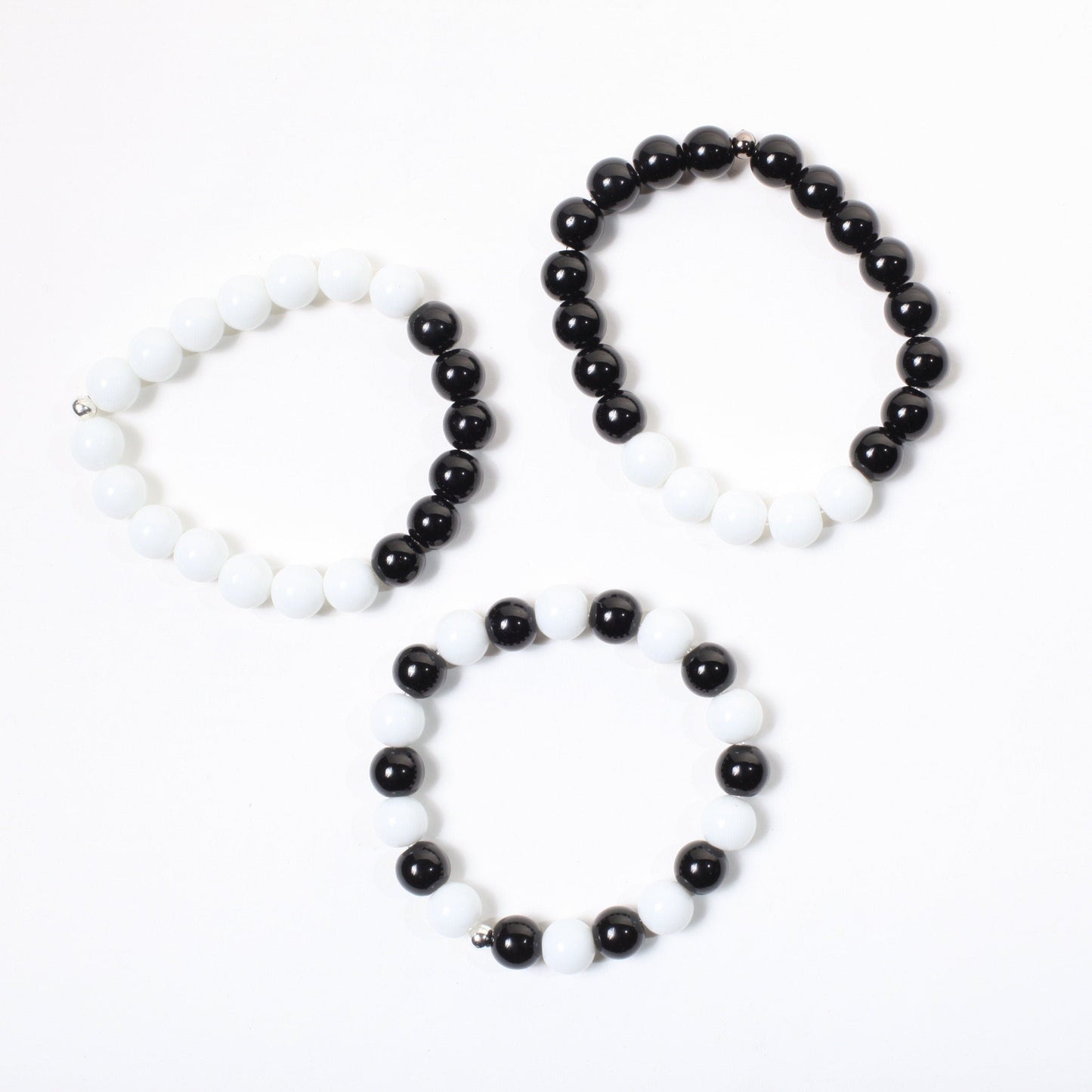 Black Onyx, White Jade Stretchy Bracelet 6&quot; to 9&quot; Healing Gemstone, Healing Crystal, Protection, Yoga Bracelet