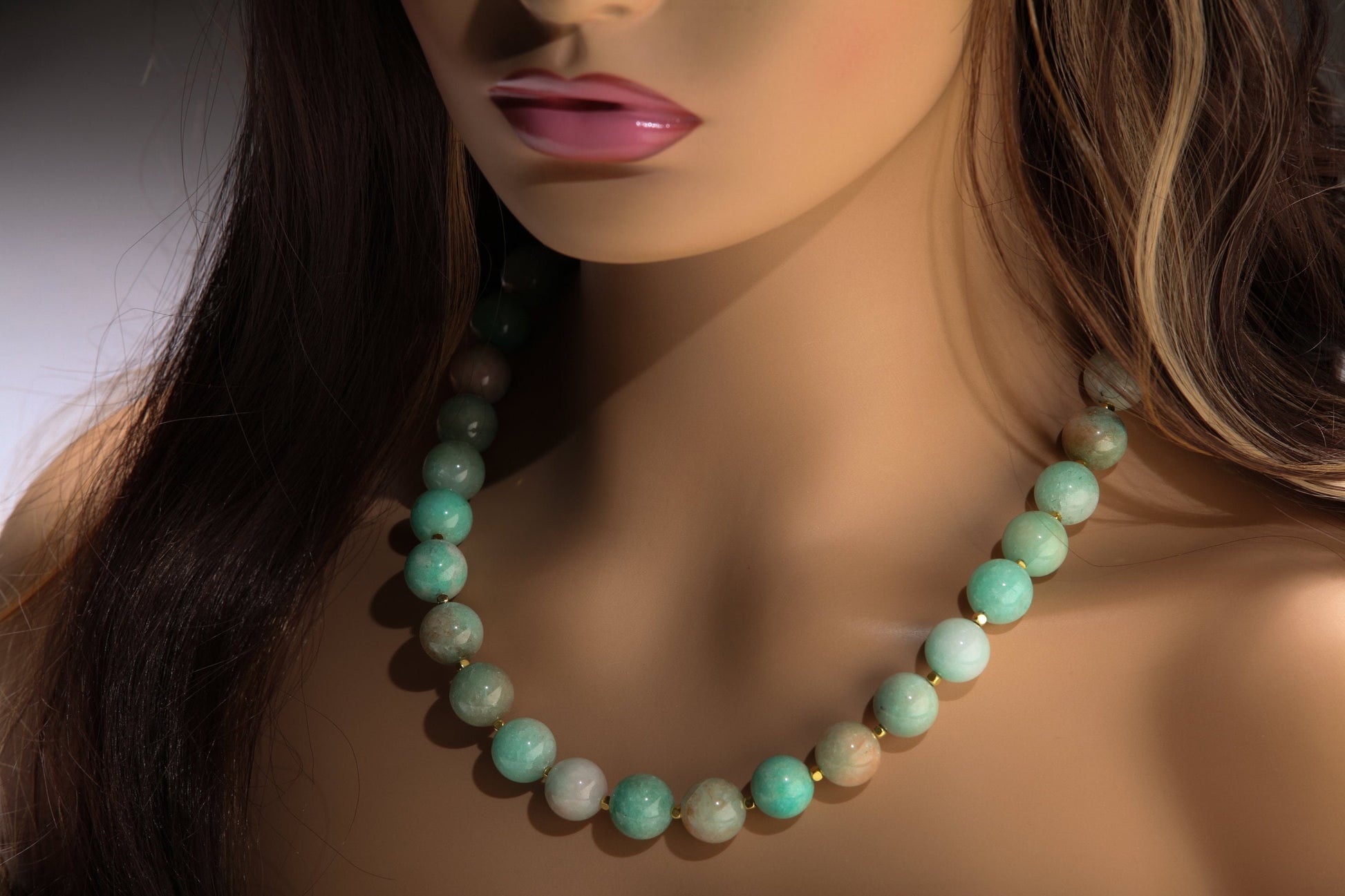 Natural Multi Amazonite AAA quality large smooth Round 14mm Gemstone bead 20" Necklace with 2" Extension, Beautiful Gift For Her.