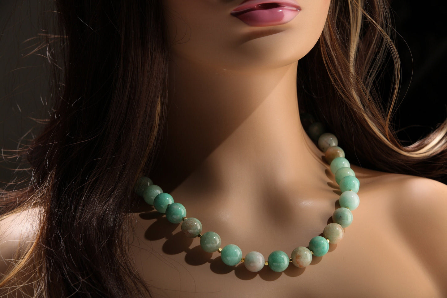 Natural Multi Amazonite AAA quality large smooth Round 14mm Gemstone bead 20" Necklace with 2" Extension, Beautiful Gift For Her.