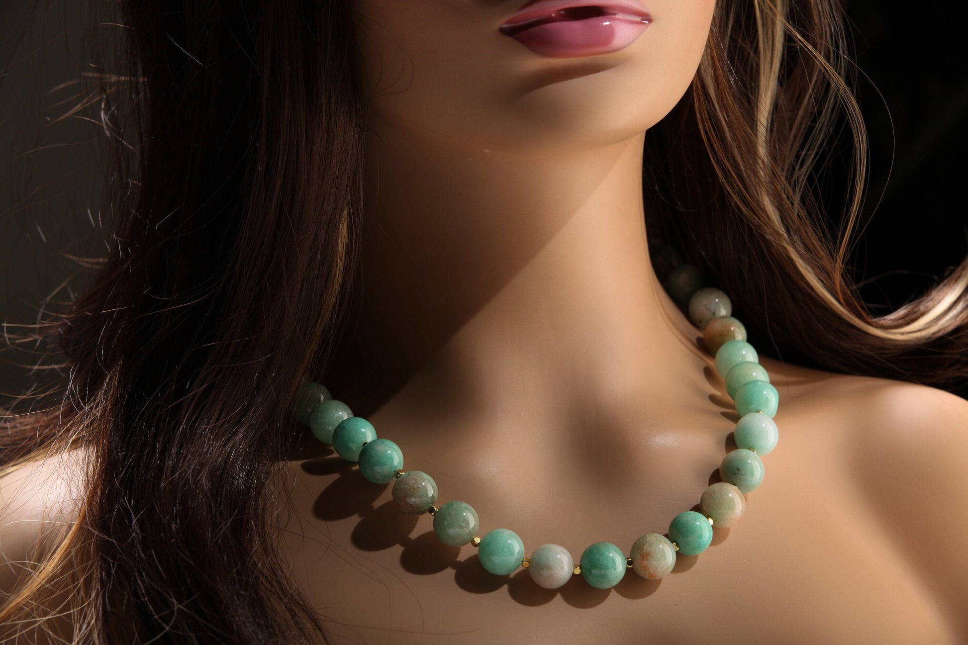 Natural Multi Amazonite AAA quality large smooth Round 14mm Gemstone bead 20" Necklace with 2" Extension, Beautiful Gift For Her.