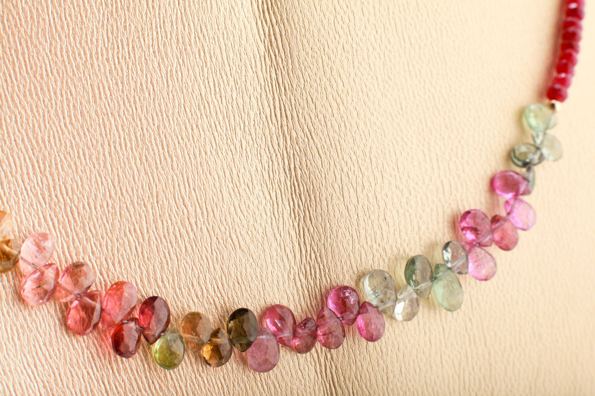 Natural AAA Tourmaline Briolette Teardrop with Faceted Genuine Ruby in 14K Gold Filled 16"-24" Necklace, precious Gift For Her,