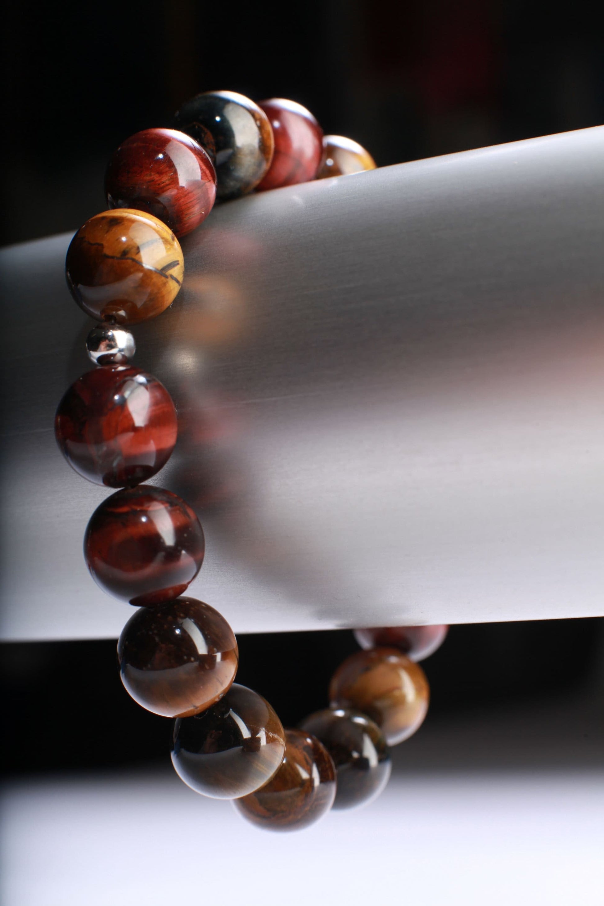 Tri Color Tiger Eye Natural Gemstone, Crystal Stretchy Bracelet 7"