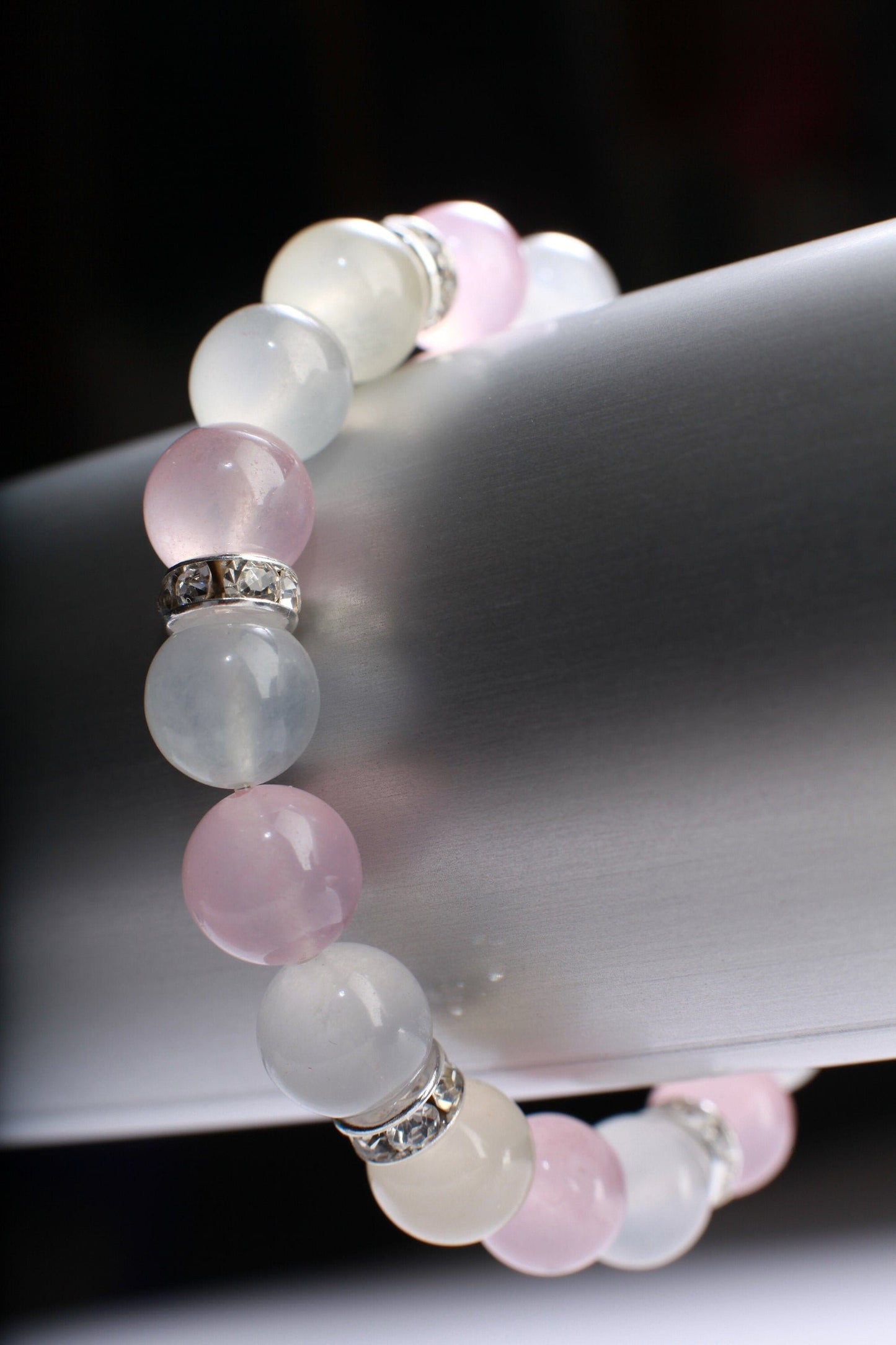 Multi Agate with Rhinestone Natural Gemstone, Crystal Stretchy Bracelet 7"