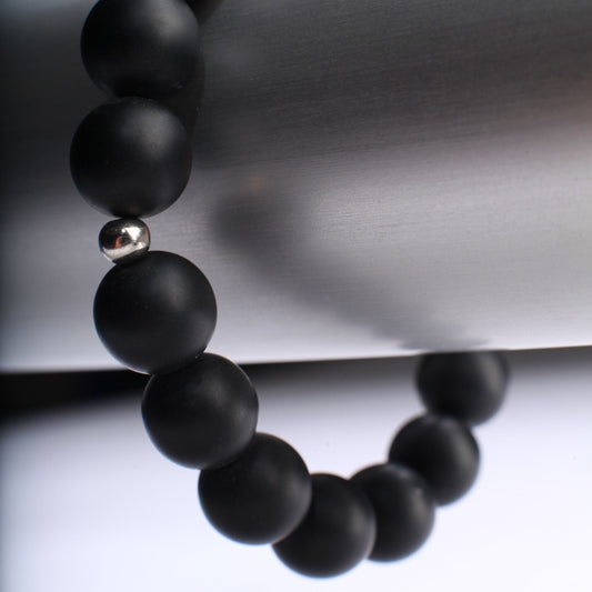 Matte Black Onyx 10mm round Natural Gemstone, Healing, Yoga, protection Crystal Chakra Stretch Bracelet 8"