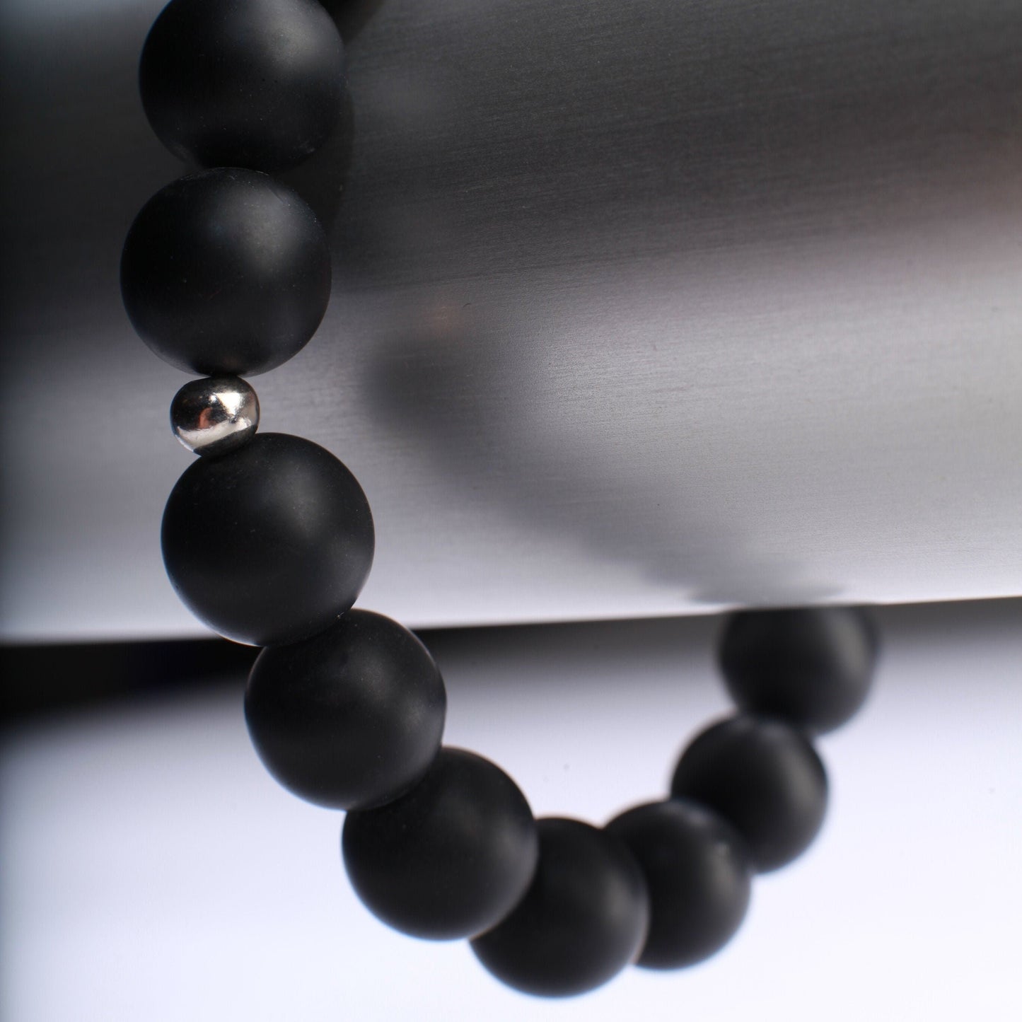 Matte Black Onyx 10mm round Natural Gemstone, Healing, Yoga, protection Crystal Chakra Stretch Bracelet 8&quot;