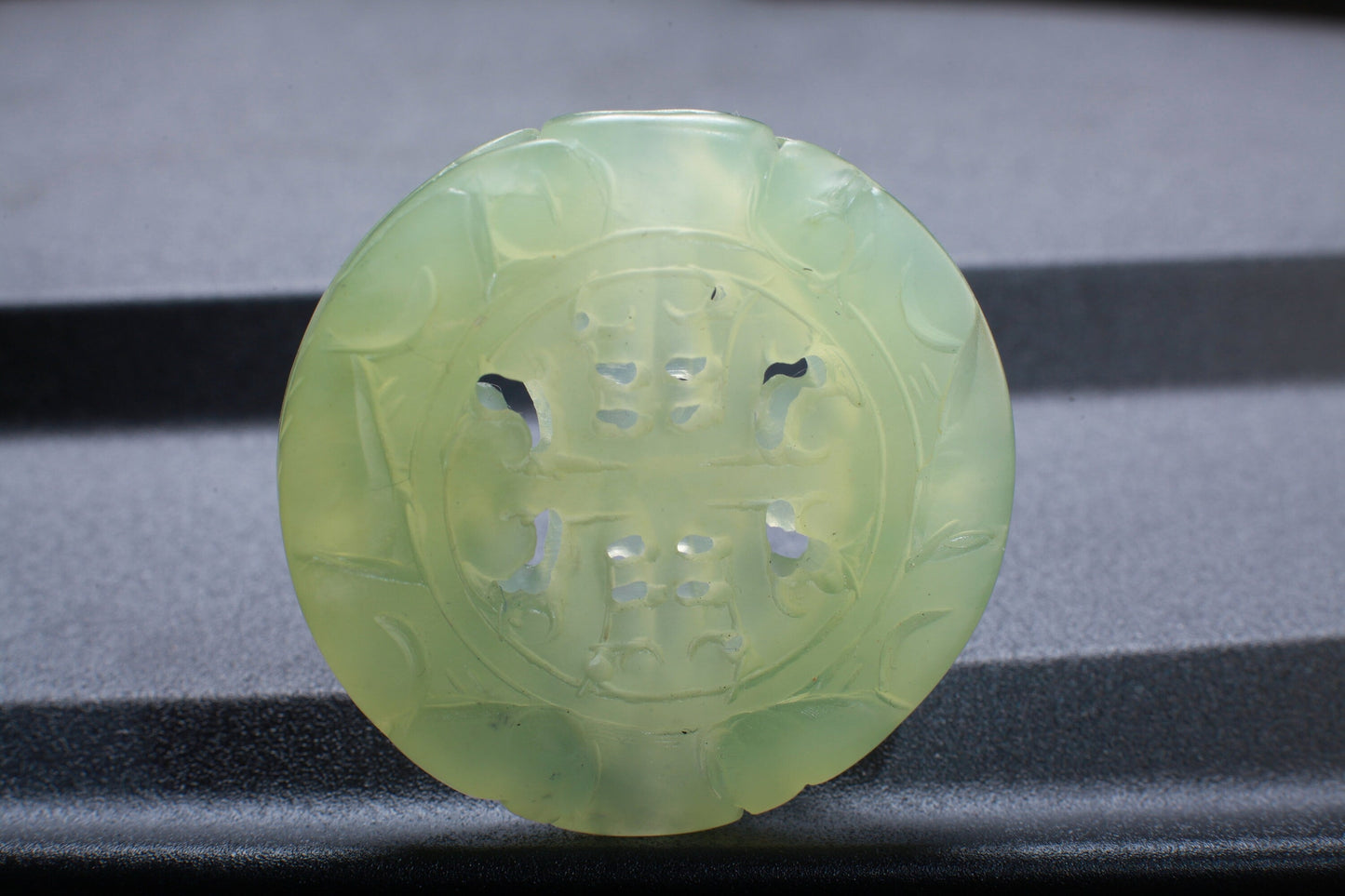Genuine Nephrite Jade Double Sided Carved Long Life Pendant, Handcrafted Disc, 4mm Big Hole, Large Hollow Filigree Carved Jade Charm Pendant
