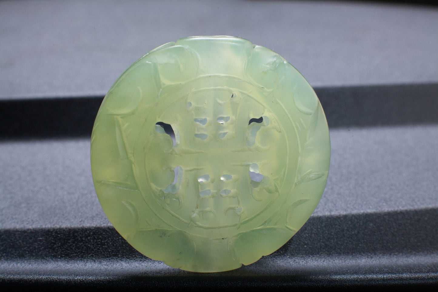 Genuine Nephrite Jade Double Sided Carved Long Life Pendant, Handcrafted Disc, 4mm Big Hole, Large Hollow Filigree Carved Jade Charm Pendant