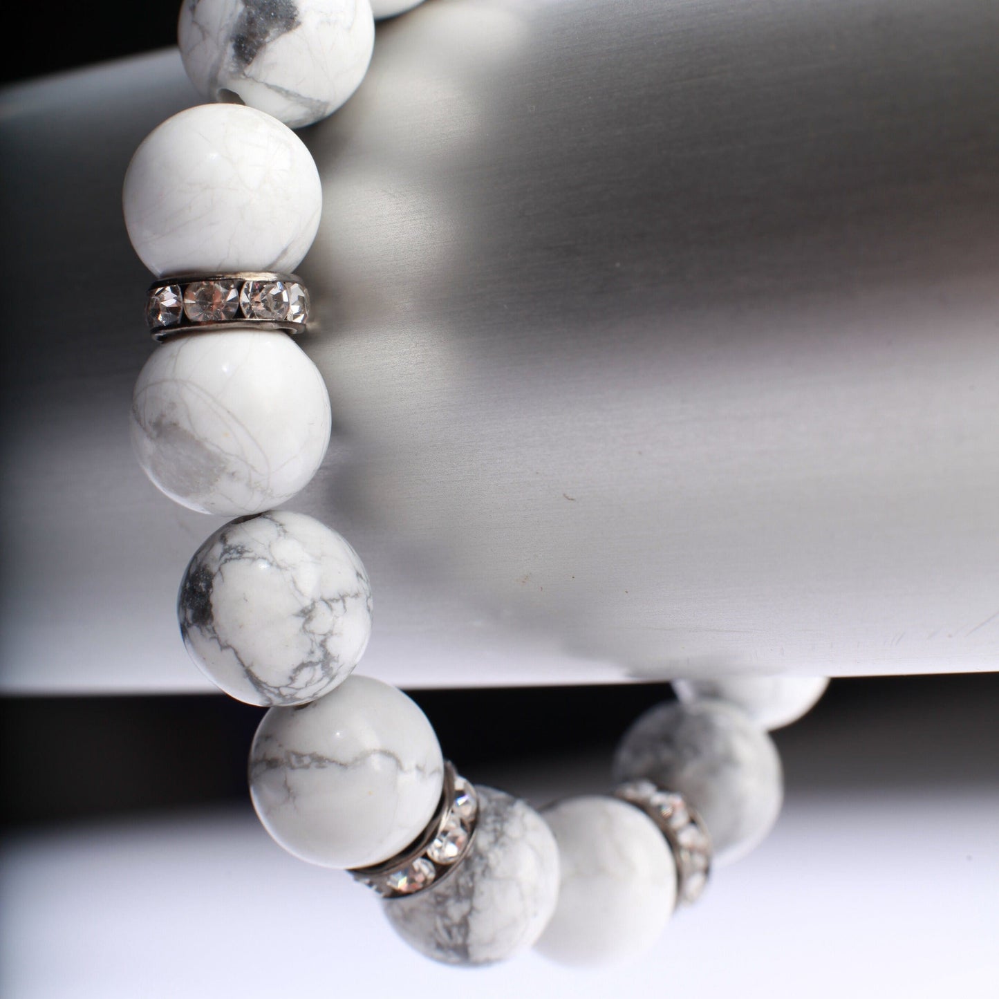 White Howlite Natural Gemstone, Healing, Yoga, Crystal Chakra Stretch Bracelet , pic shown 8&quot;