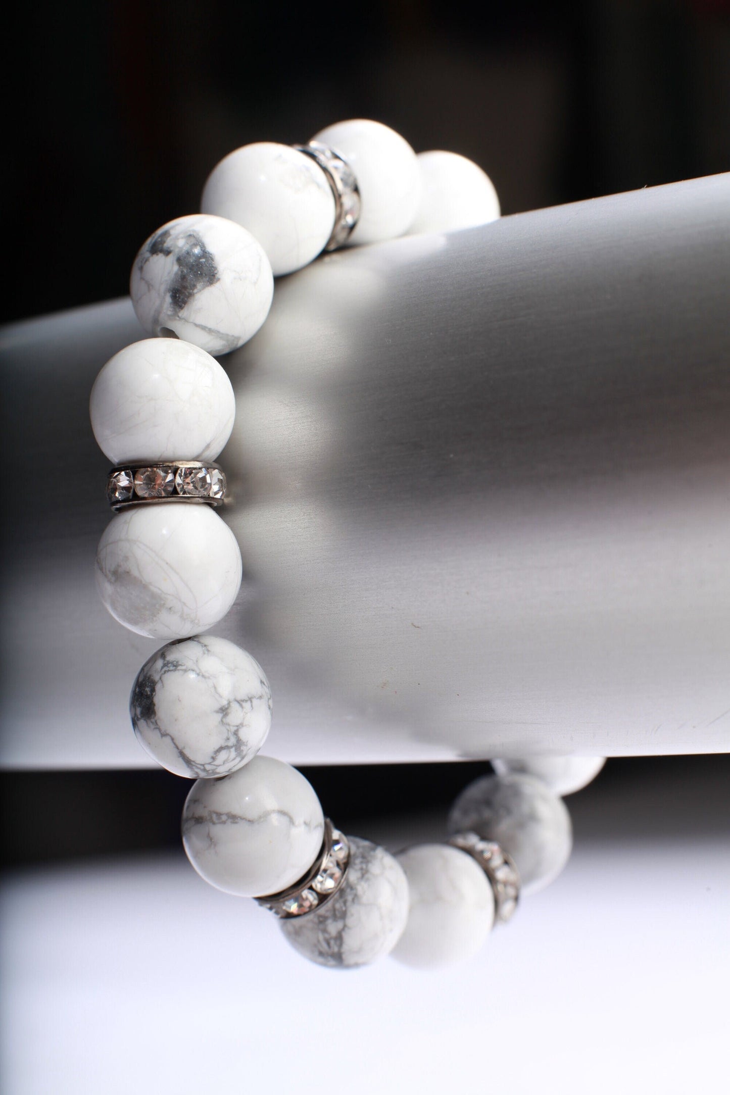 White Howlite Natural Gemstone, Healing, Yoga, Crystal Chakra Stretch Bracelet , pic shown 8&quot;