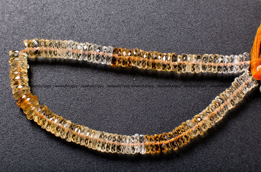 Citrine Faceted Heishe, Natural AAA Citrine Gemstone Yellow Heishe Shaded Beads 7-8mm DIY Jewelry Making Necklace, 8" Strand