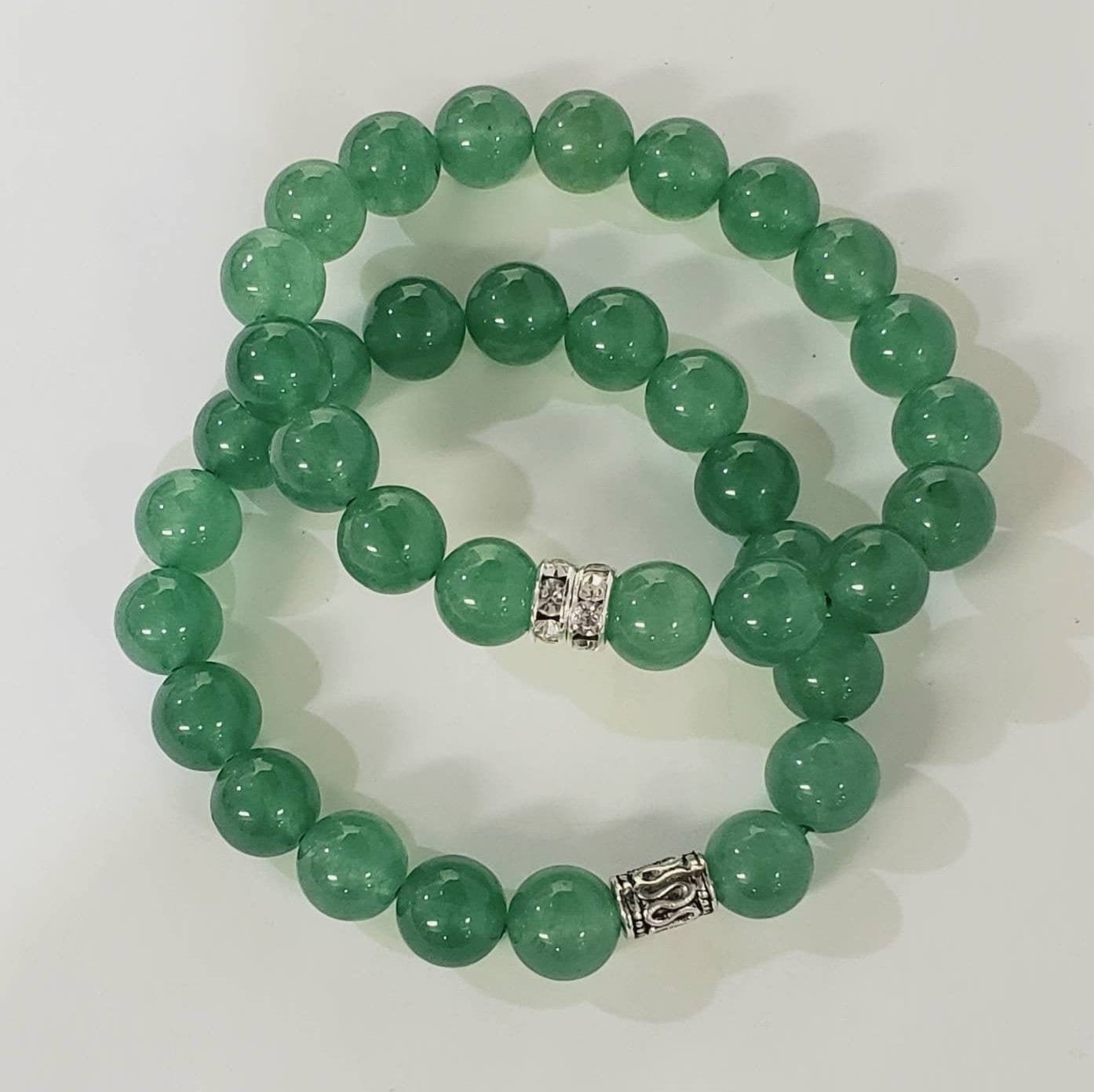 Green Aventurine natural gemstone 10mm smooth round 7.5&quot; stretchy healing bracelet for man and woman .Chakra, birthday gif for man & woman