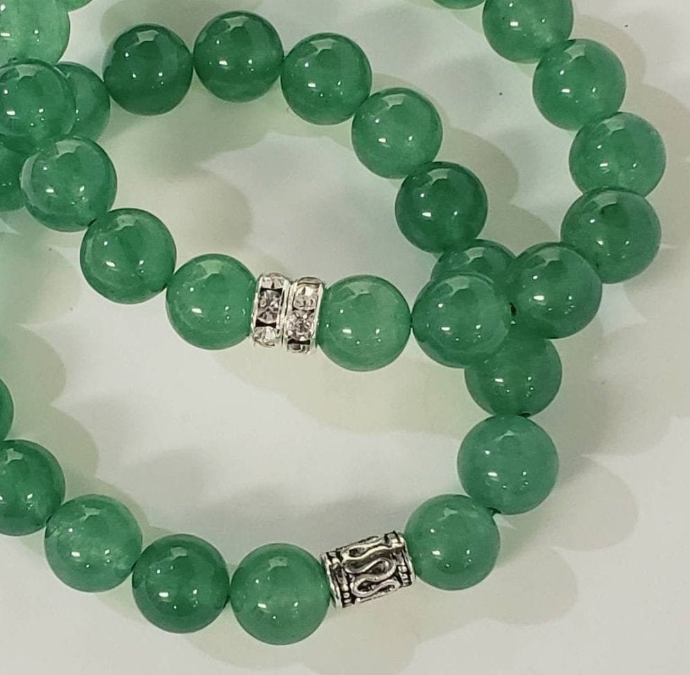 Green Aventurine natural gemstone 10mm smooth round 7.5&quot; stretchy healing bracelet for man and woman .Chakra, birthday gif for man & woman