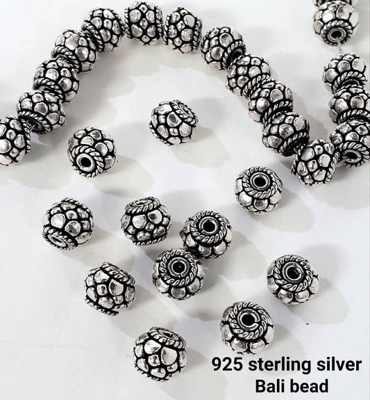6 pcs 925 sterling silver bali spacer bead 7mm heavy weight handmade design spacer bead, vintage jewelry making necklace bracelet spacer.