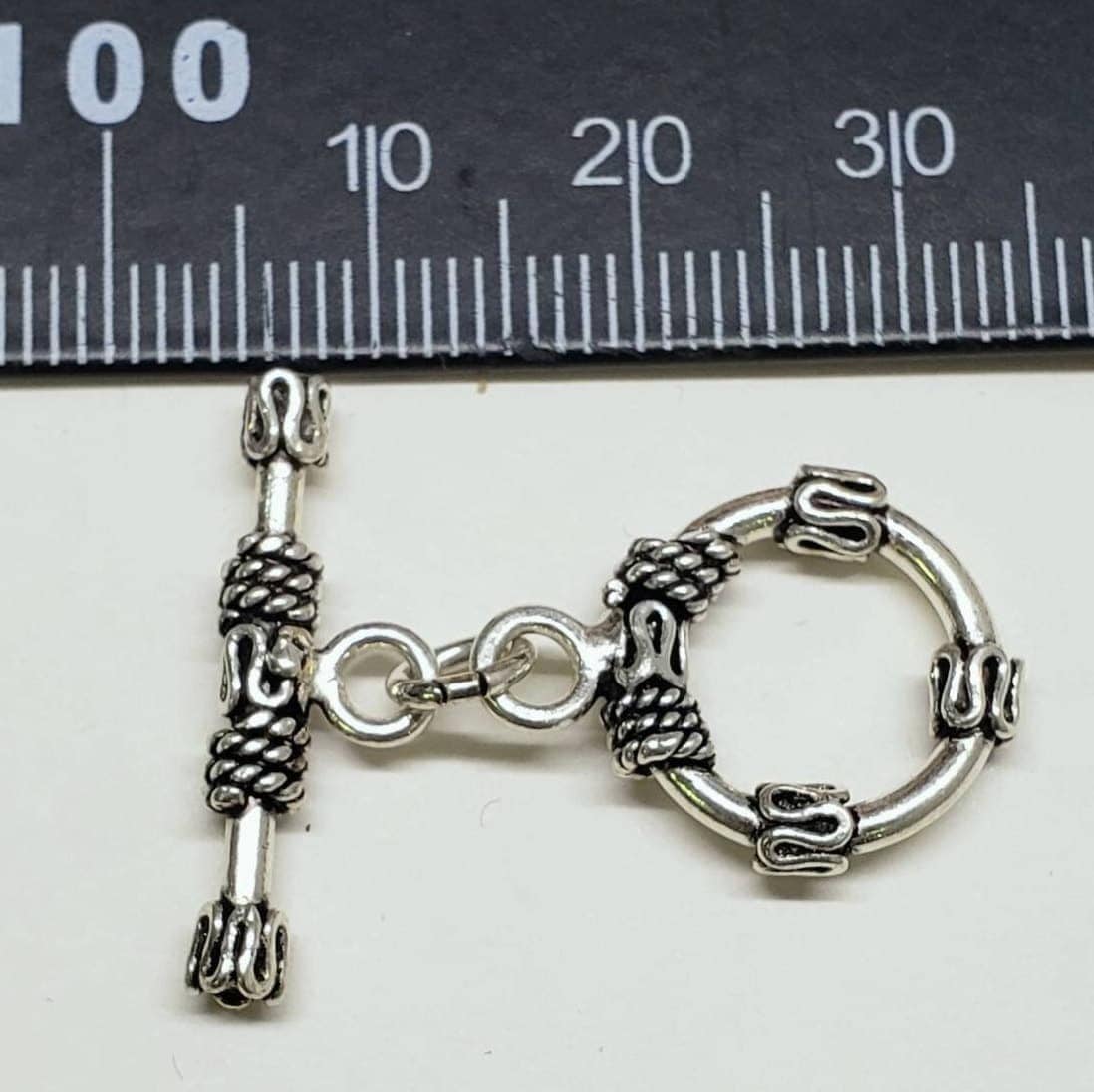 Sterling silver bali toggle clasp, heavy weight 15mm round vintage handmade designed jewelry making toggle clasp, 1set